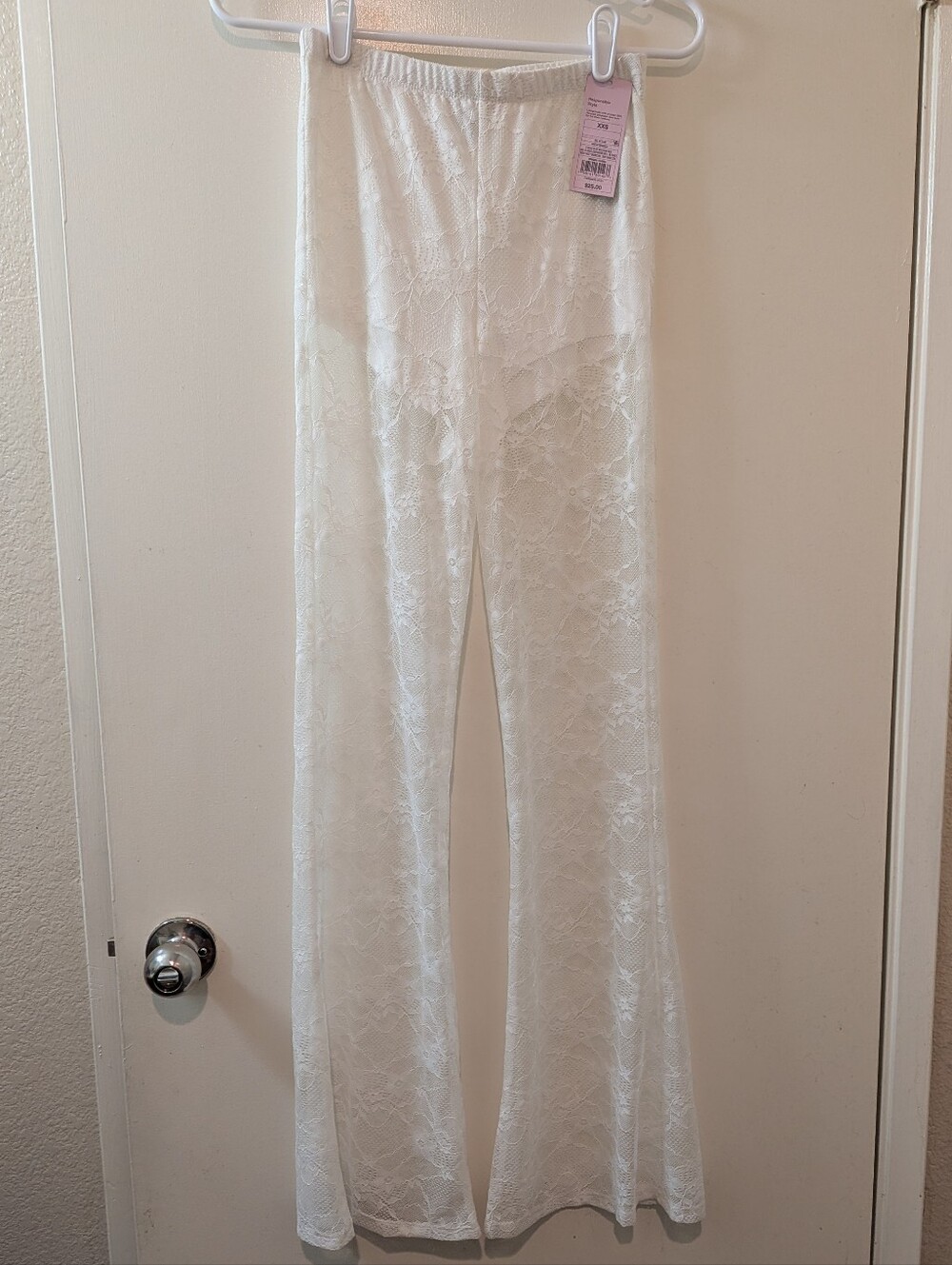 White Lace Sheer Flared Pants size XXS nwt